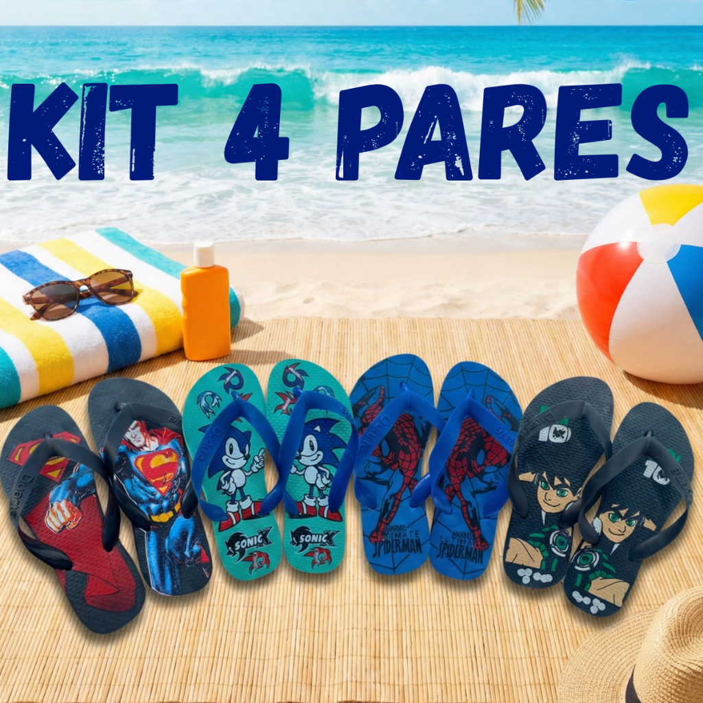 Leve Mais por Menos Kit 4 Pares de Chinelo Infantil Menino Leve Macio Desenho Animado Personagens Promocao