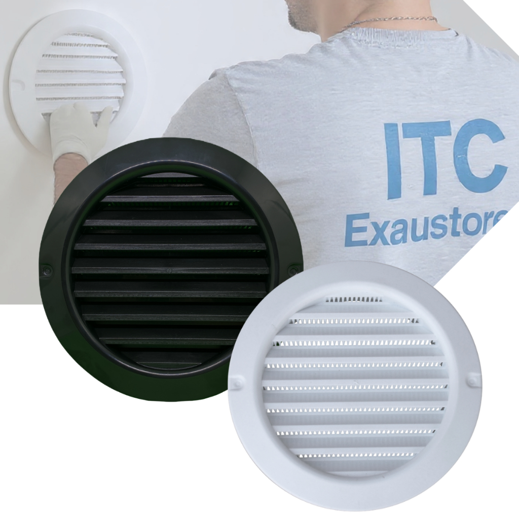 Grade ITC Grelha De Ventilação Plástica 150mm Preta Ou Branca Com Tela Anti-Inseto 15cm