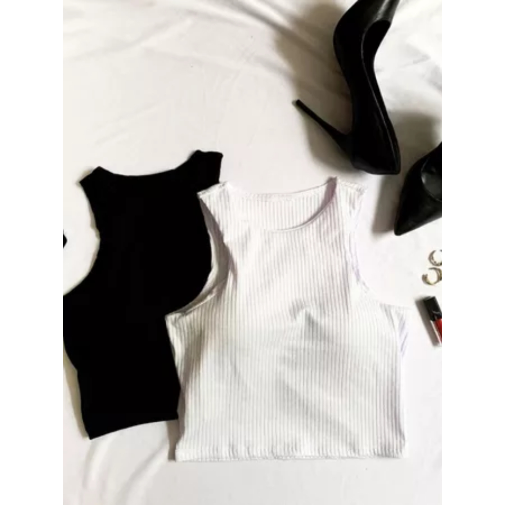 Cropped Feminino Canelado Regata com Bojo Removível Moda Verão Justo Confortável Tendência