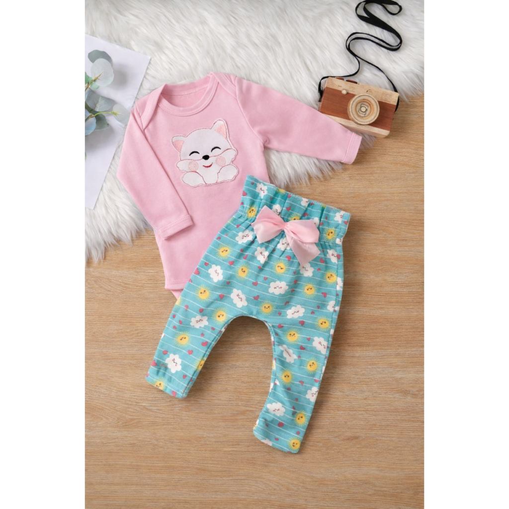 Conjunto Roupa Bebê Menina Body Calça Feminino Algodão Moda Bordado infantil Conjuntinho Roupinha
