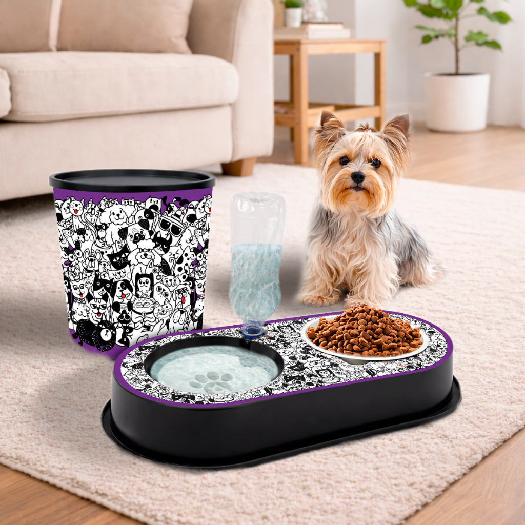 Comedouro Bebedouro Duplo Anti-Formigas + Porta Ração 5 Litros Para Cachorro Gato