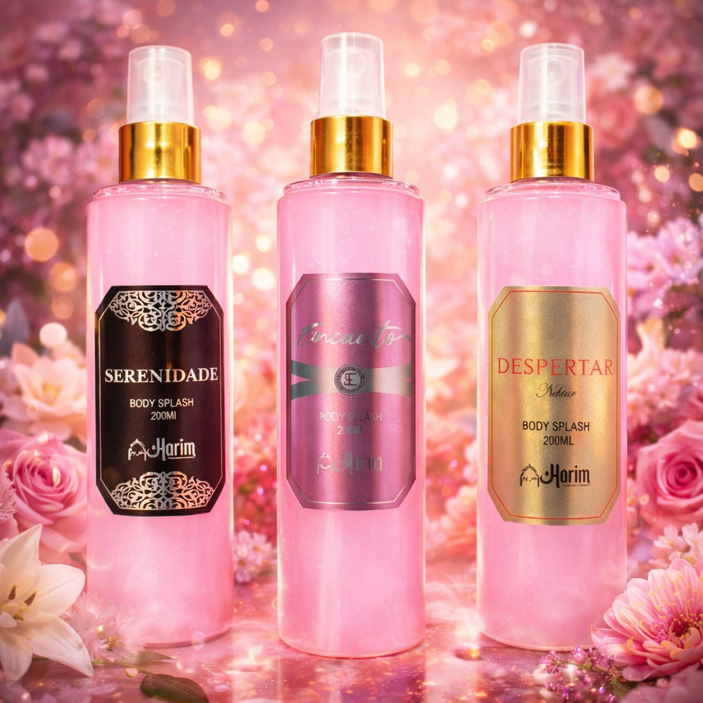 Kit 3 Perfume Árabe Body Splash Feminino 200ml Harim Alta Fixação e Projeção Dia e Noite Pós Banho em Oferta na Shopee