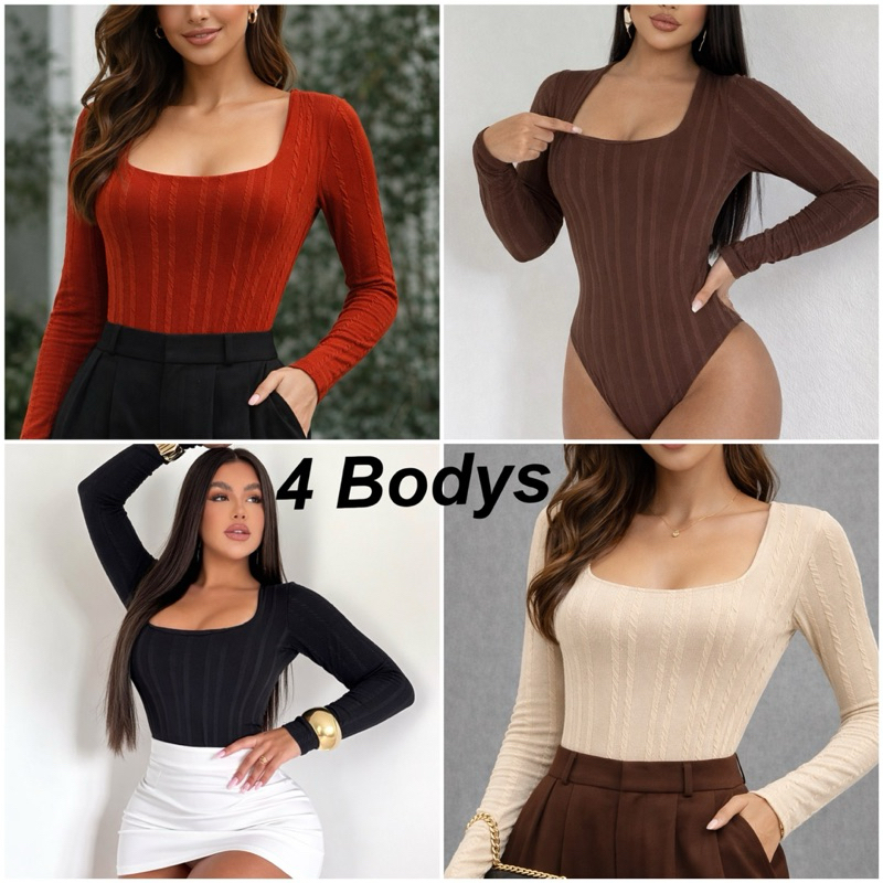 KIT 4 BODY BABY LOOK MANGA LONGA COM FORRO FRONTAL INVERNO TENDÊNCIA BASICA RIVANA PREMIUM DIA A DIA