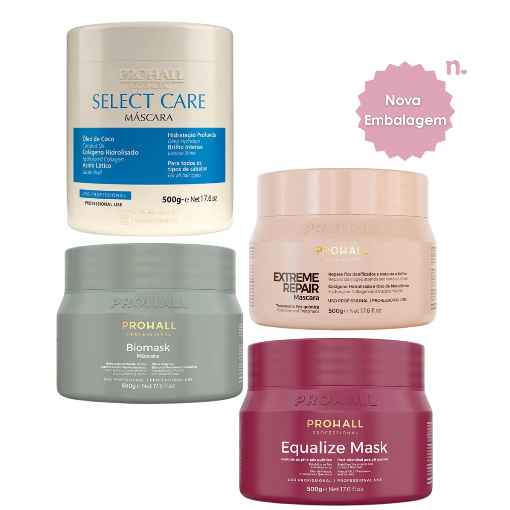 Cronograma Prohall 500g 4 Máscaras Select Care Extreme Repair Equalize Mask Biomask