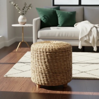 Puff Redondo de Palha de Taboa 30x30 para decoração em Oferta na Shopee