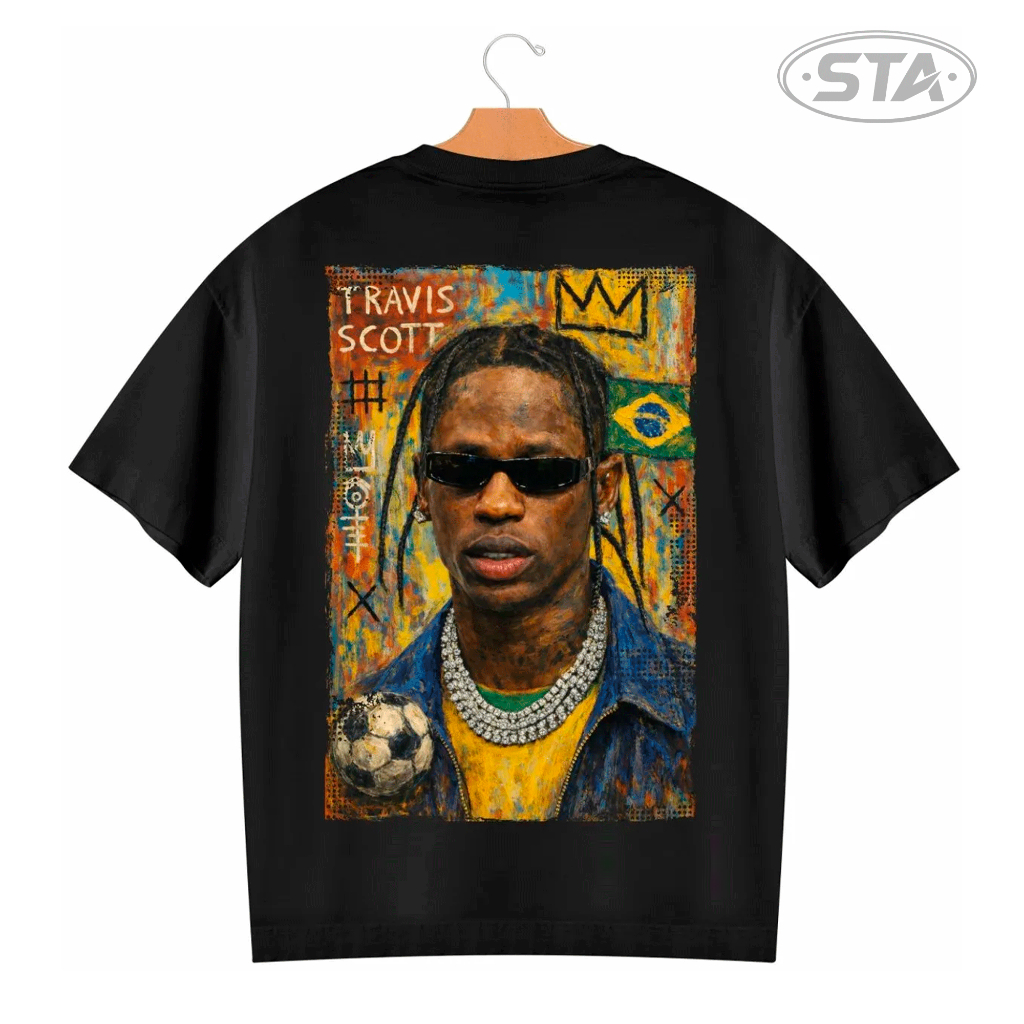 Camiseta Travis Scott Oversized Futebol Brasil Coroa Copa Do Mundo Street 100% Algodão Premium
