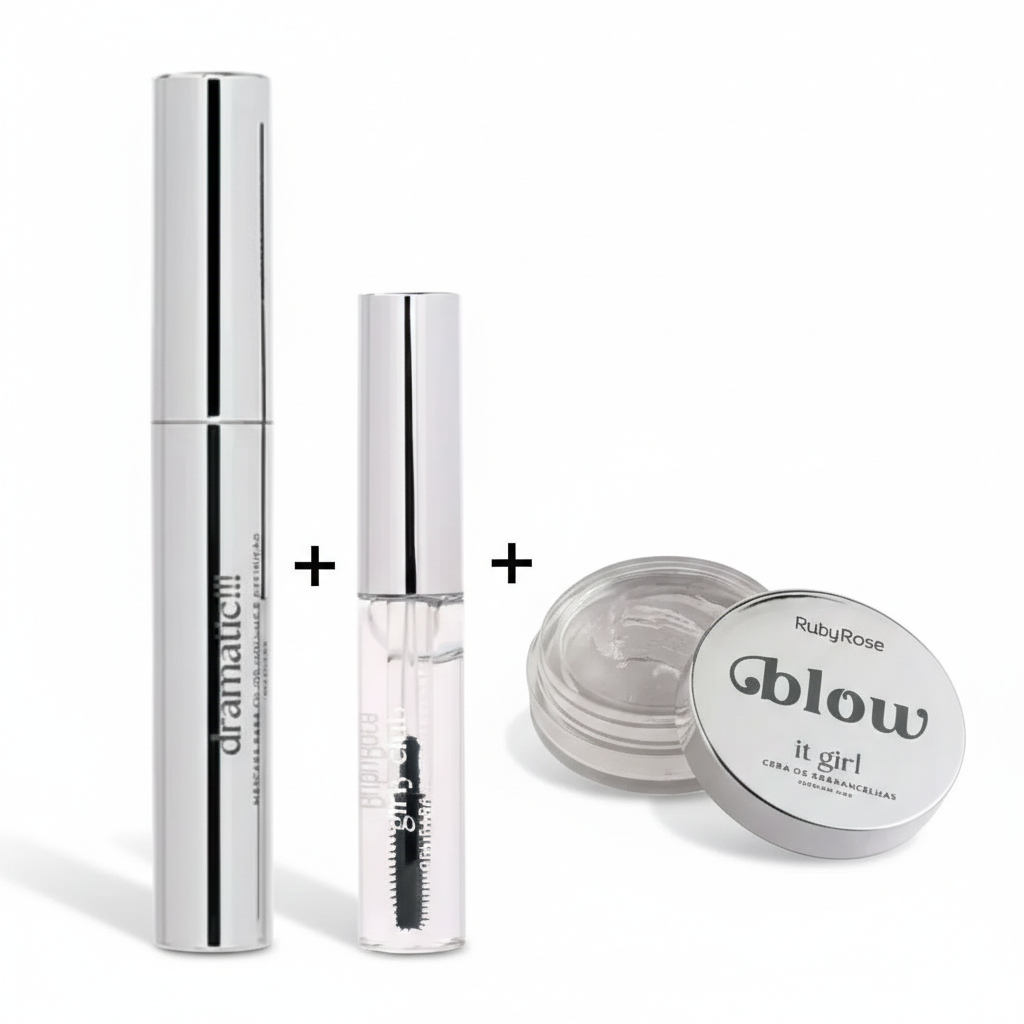 Kit Ruby Rose Blow 3 Itens Máscara de Cílios, Gel Para Sobrancelha e Cera Modeladora de Sobrancelhas