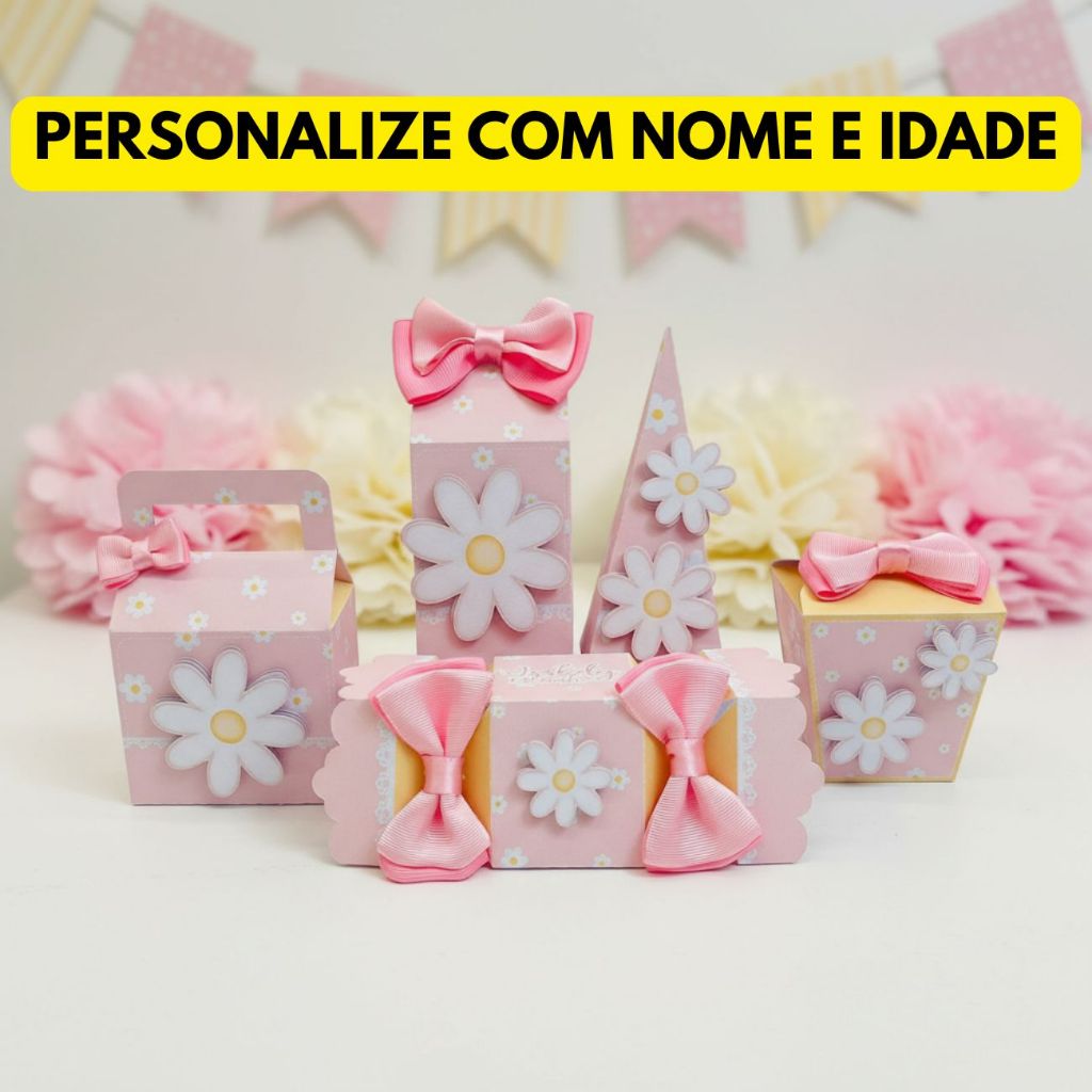 Kit Festa Caixinha personalizada Diversos Temas FLORES MARGARIDA Lembrança Caixa Pegue e Monte em Oferta na Shopee