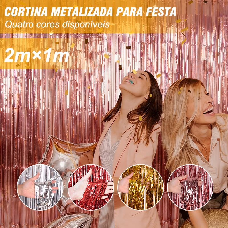 KIT 1/2/3 Cortina Metalizada Para Festa 2M X 1M Painel Decoração Festa
