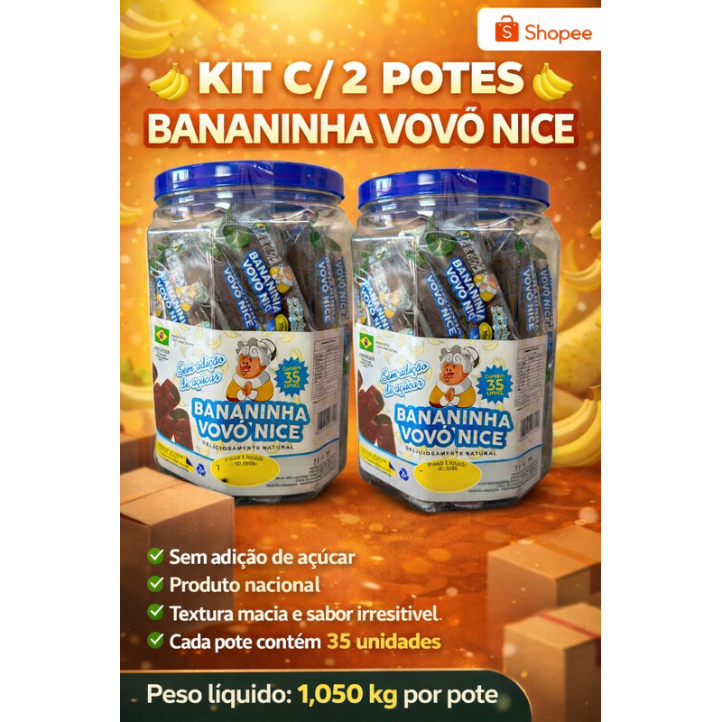 Kit 2 Potes – Bananinha Sem Açúcar Vovó Nice em Oferta na Shopee