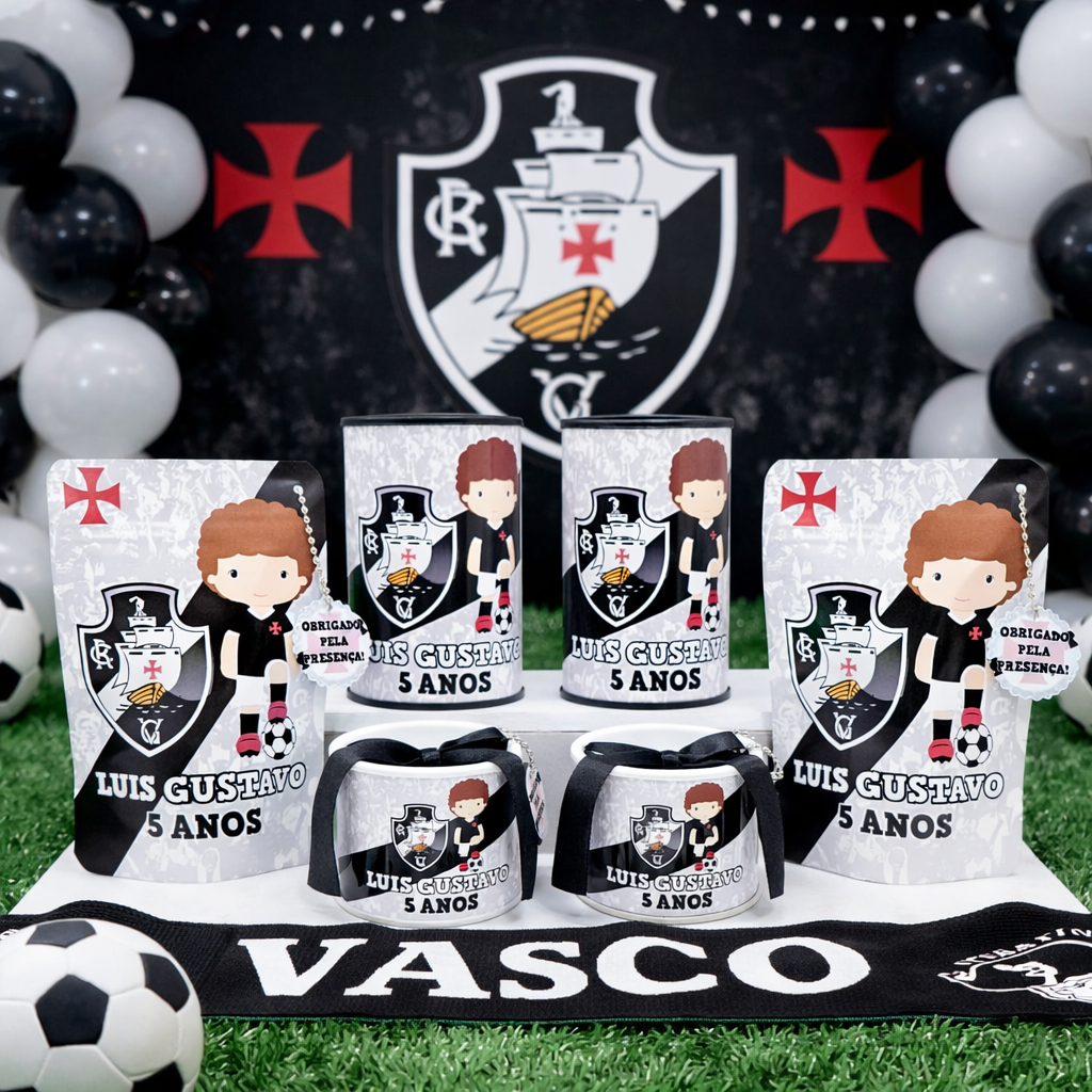 Kit Cofrinho - Tubo Lata - Saco Zip Lock Personalizados Festa FUTEBOL-TIME-VASCO I Lembrancinhas I Festas I Caixinhas