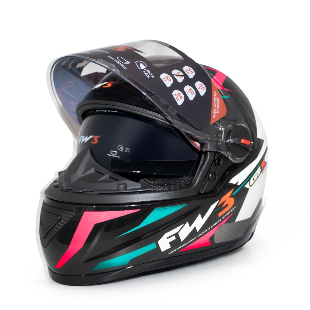 Capacete GTX Star Rosa Tiffany Óculos Interno Narigueira Viseira Cristal