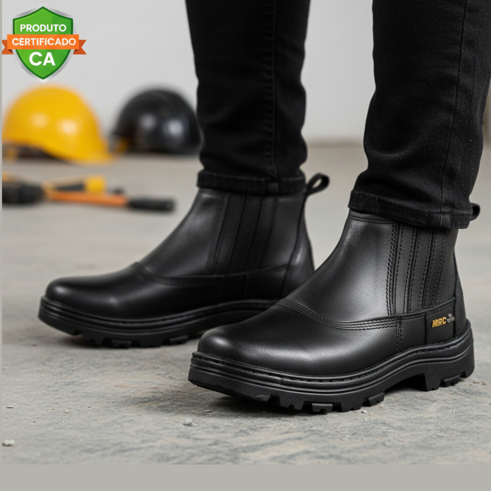 Bota De Segurança Couro Legítimo Botina Trabalho Com CA Biqueira Reforçada Antiderrapante Resistente Confortável