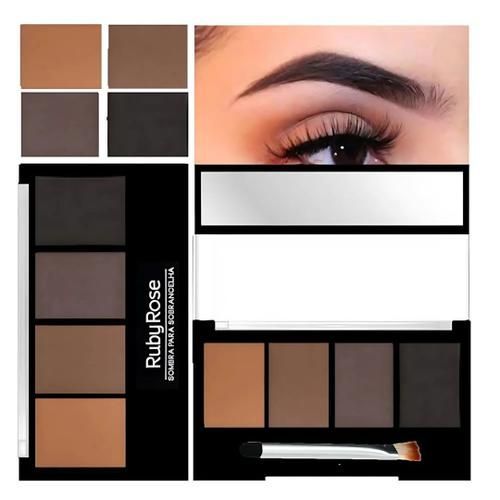 Paleta de Sombra para Sobrancelha Ruby Rose com Pincel Chanfrado e Alta Pigmentação