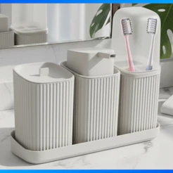 Kit Banheiro 3 Pecas Com Bandeja Dispenser Porta Algodão Porta Escovas E Porta Sabonete Liquido De 400Ml Decoração