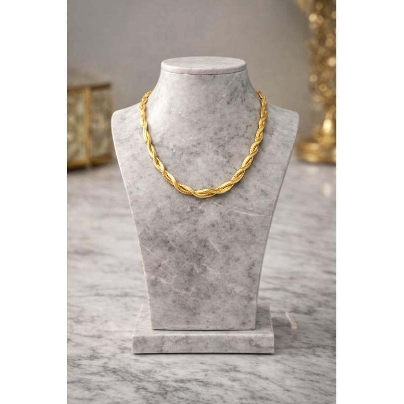 Colar Feminino Aço Inox Dourado Trançado Luxo Corrente Grossa Elegante e Moderna