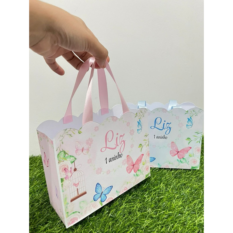 10 Sacolinha de Aniversário Jardim Borboleta- Personalizada - Lembrancinha aniversário - 14X17,5x5,5 em Oferta na Shopee