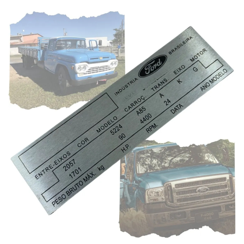 Plaqueta Identificação Caminhão Ford F350 F600 F1000 Técnica Plaqueta Ford