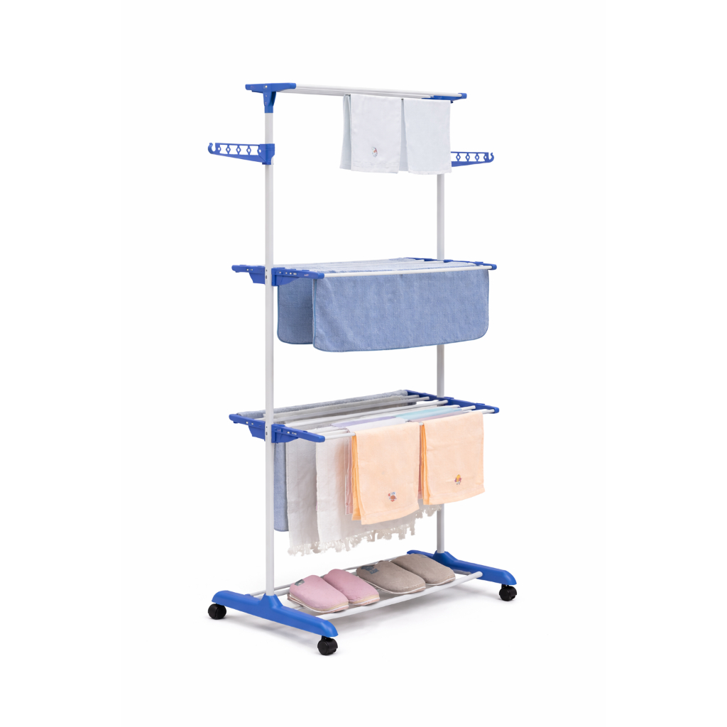 Varal De Chão 3 Andares Roupa Calcinha Dobrável Grade Reforçado com 4 Rodas Portátil e Compacto