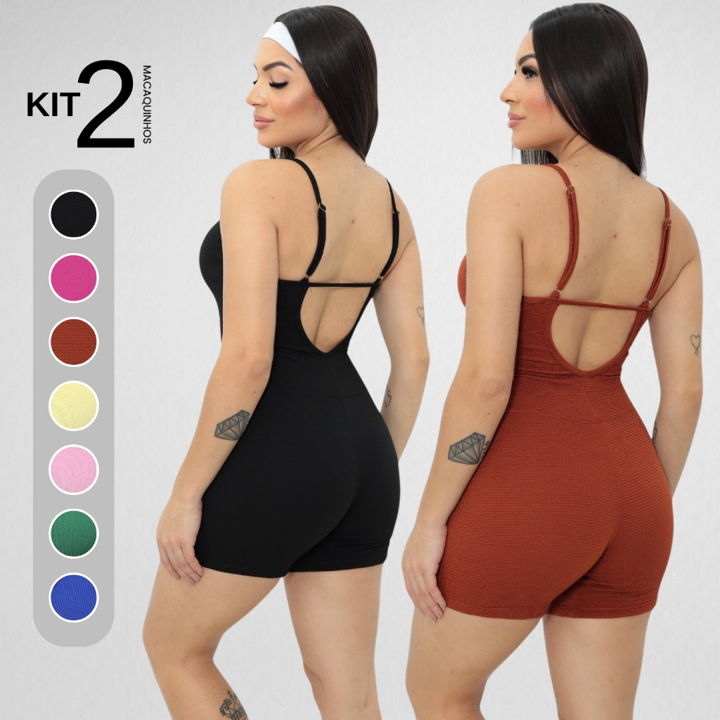 Kit 2 Macaquinhos Macacão Canelado Alcinha Roupa Feminino Academia Esportivo Fitness em Oferta na Shopee