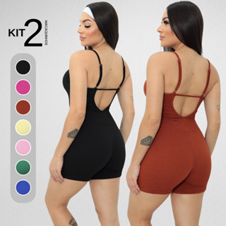 Kit 2 Macaquinhos Macacão Canelado Alcinha Roupa Feminino Academia Esportivo Fitness em Oferta na Shopee