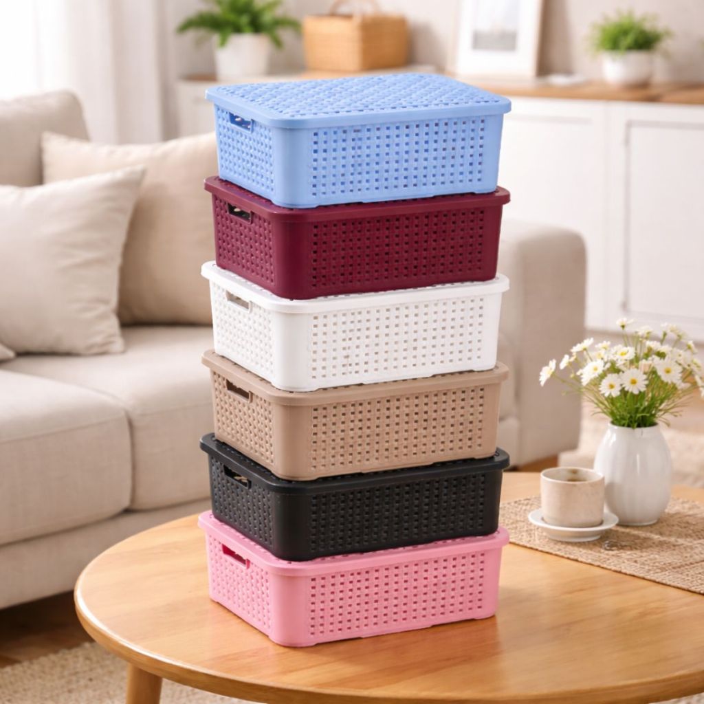 KIT 2 Caixas Organizadoras Rattan Empilhavel 3 Litros c/ Tampa e Alça em Oferta na Shopee