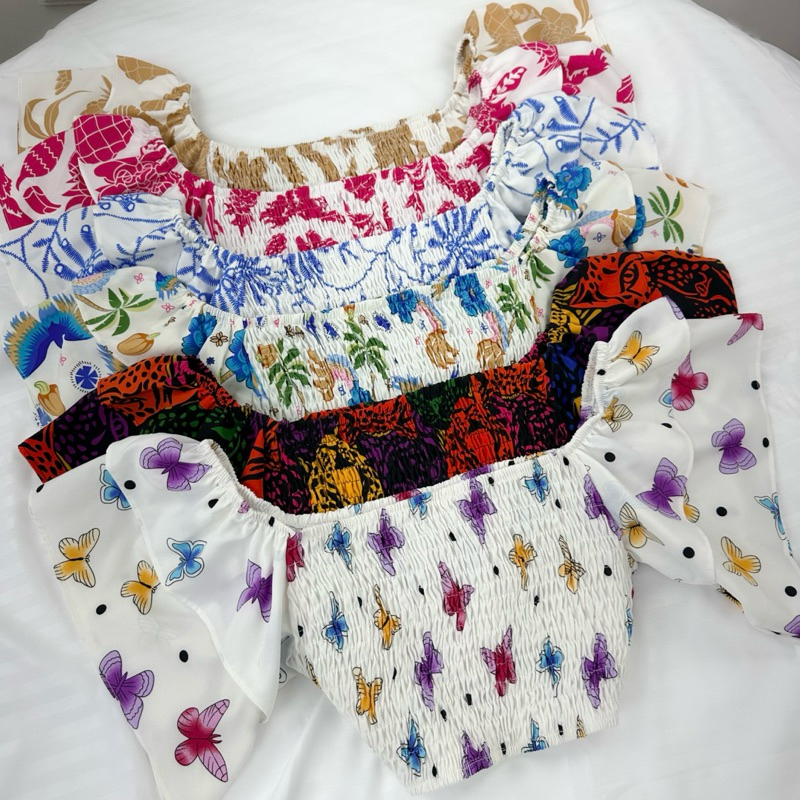 Cropped Ciganinha Lastex Estampa Tendencia Blogueira Moda Tucano Borboleta Onca Margarida Verao