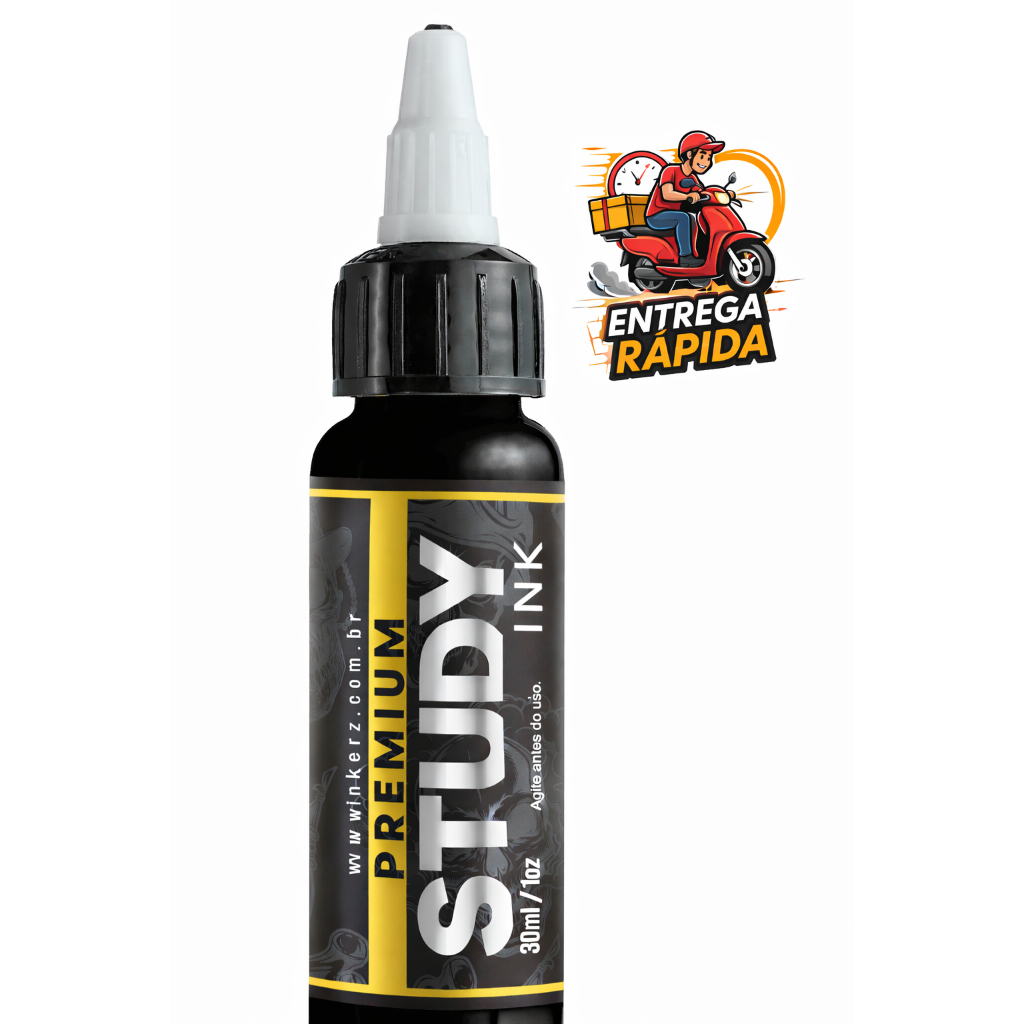 Tinta para Tatuagem Study Ink 30ml Preto linha Ideal para Aprendiz e Iniciante em Pele Artificial Tattoo