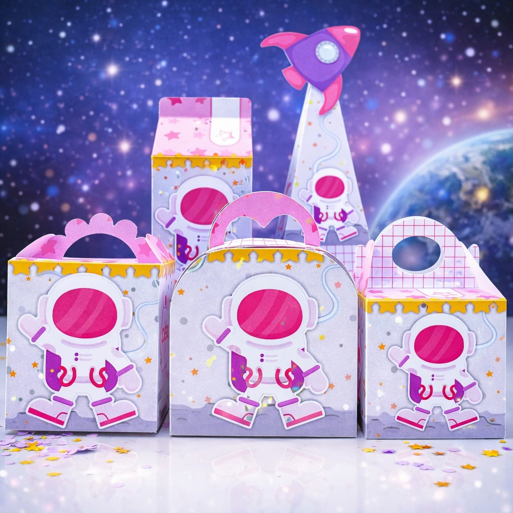 20 Caixinhas Personalizadas Com Nome Festa Astronauta Rosa | Espaço Sideral | Pronta para Montar