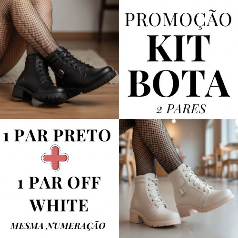 Kit 2 Pares Bota Feminina Cano Curto Coturno Confortável com Fivela | Tendência Outono Inverno 2025