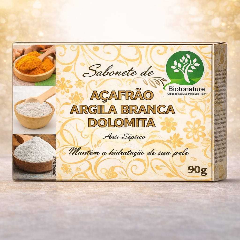 Kit 3 Sabonetes Açafrão Argila Branca Dolomita 90g – Limpeza e Cuidado Natural em Oferta na Shopee