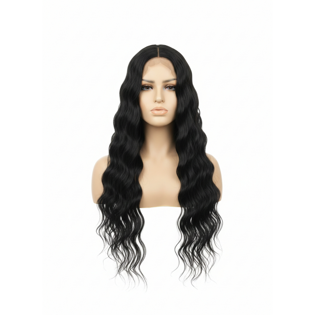 Wig Iris Longa Cacheada 75cm - Fibra Orgânica Premium Preta com Toque Macio e Natural