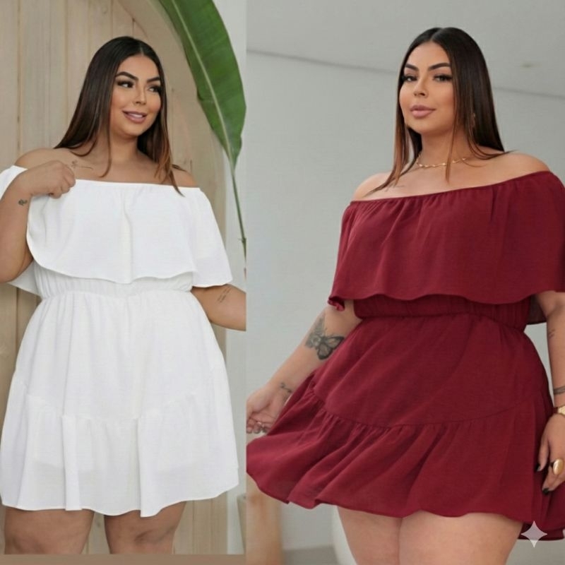 Vestido Macaquinho Feminino Plus Size G1(48-50) G2 (50-52) Ombro a Ombro Tecido Duna | Short Saia Casual Verão em Oferta na Shopee