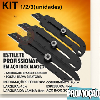 Estilete Profissional 18mm Com Trava Aço Inox Maciço 10 Lâminas em Oferta na Shopee