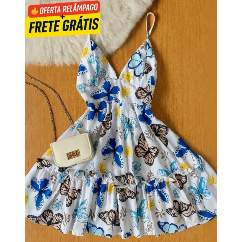 Vestido feminino alcinha babado, alfaiataria crepe Barbie soltinho rodado moda patricinha estampado floral