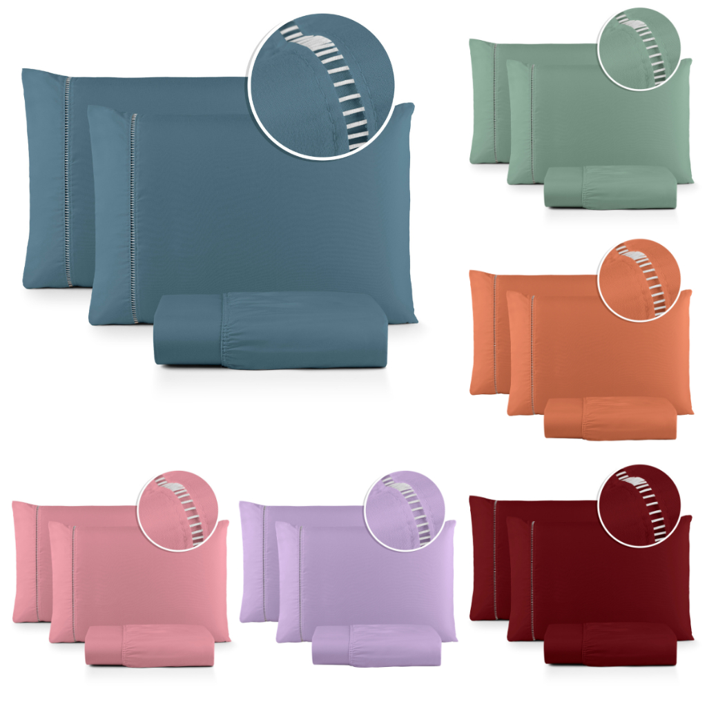 Kit Jogo Lençol De Cama Casal 3 Peças Liso Com Elástico Fronha Ponto Palito em Oferta na Shopee