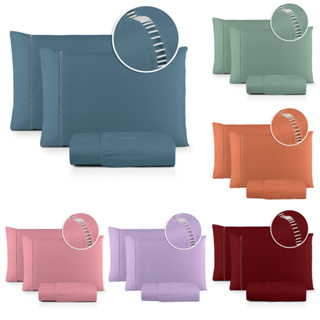 Kit Jogo Lençol De Cama Casal 3 Peças Liso Com Elástico Fronha Ponto Palito em Oferta na Shopee