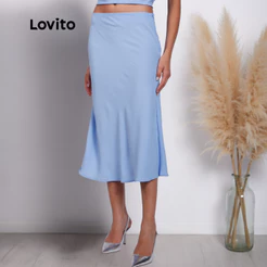 Lovito Saia Plano Midi Acetinada Moda Feminina BRSKB1052BRL1082
