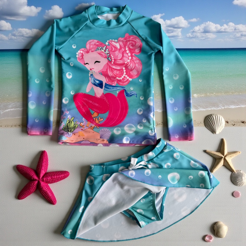 Roupa de Banho Infantil Biquini e Blusa Proteção Solar Uv50 + Moda Praia Menina Personagens em Oferta na Shopee