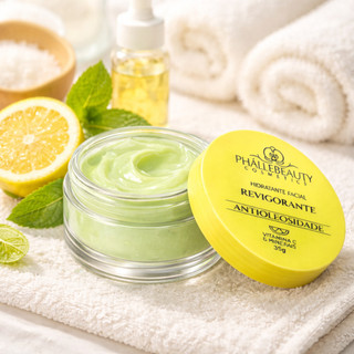 Hidratante Facial Revigorante em Gel Antioleosidade Com Vitaminas & Minerais- Phallebeauty Cosmetics