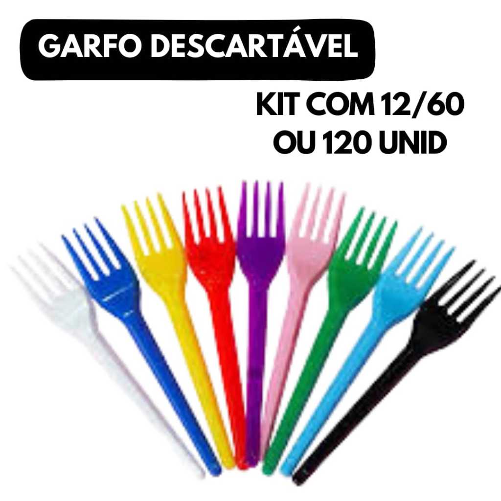 Garfo Descartável Sobremesa Para Bolo Aniversário Colorido Com 12 / 60 ou 120 Unidades