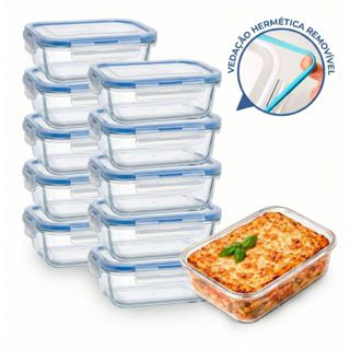 Jogo 2/4/5/6/8 Pote Vidro Hermético 370ml Marmita Fit Tampa 4 Travas em Oferta na Shopee