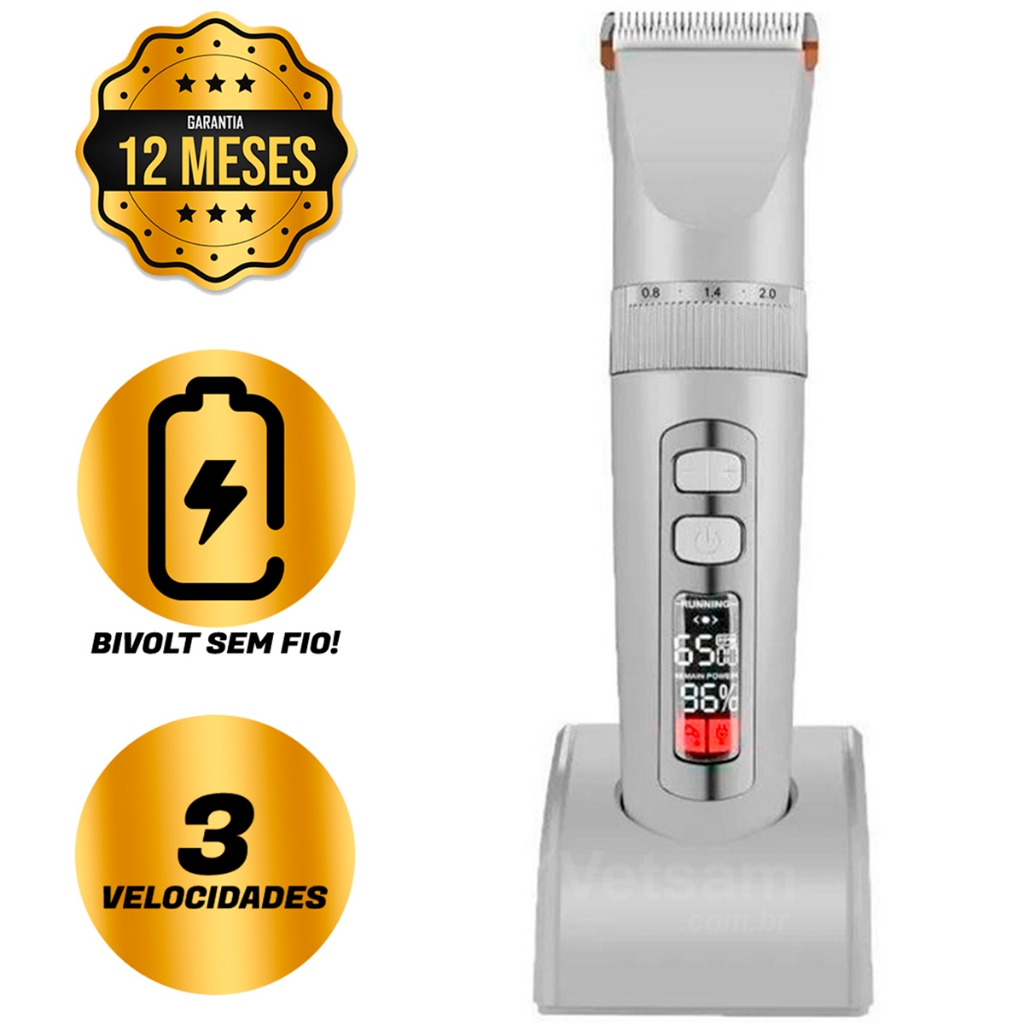 Máquina De Tosa Profissional A8S Precision Edge Bivolt Petshop Prata Cabo Carregador USB-C