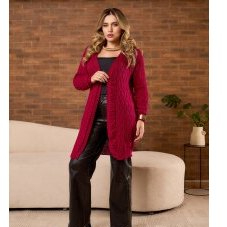 Casaco Cardigan Alongado Feminino Tricot Manga Longa Decote V Texturizado Moda Inverno Elegante em Oferta na Shopee