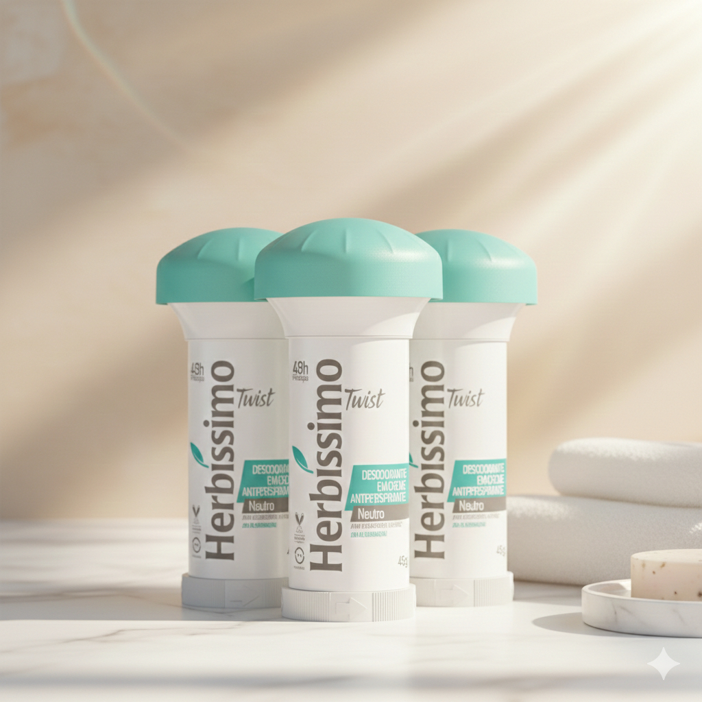 Kit 3 unid - Desodorante Twist Antitranspirante Herbíssimo Neutro 45G em Oferta na Shopee