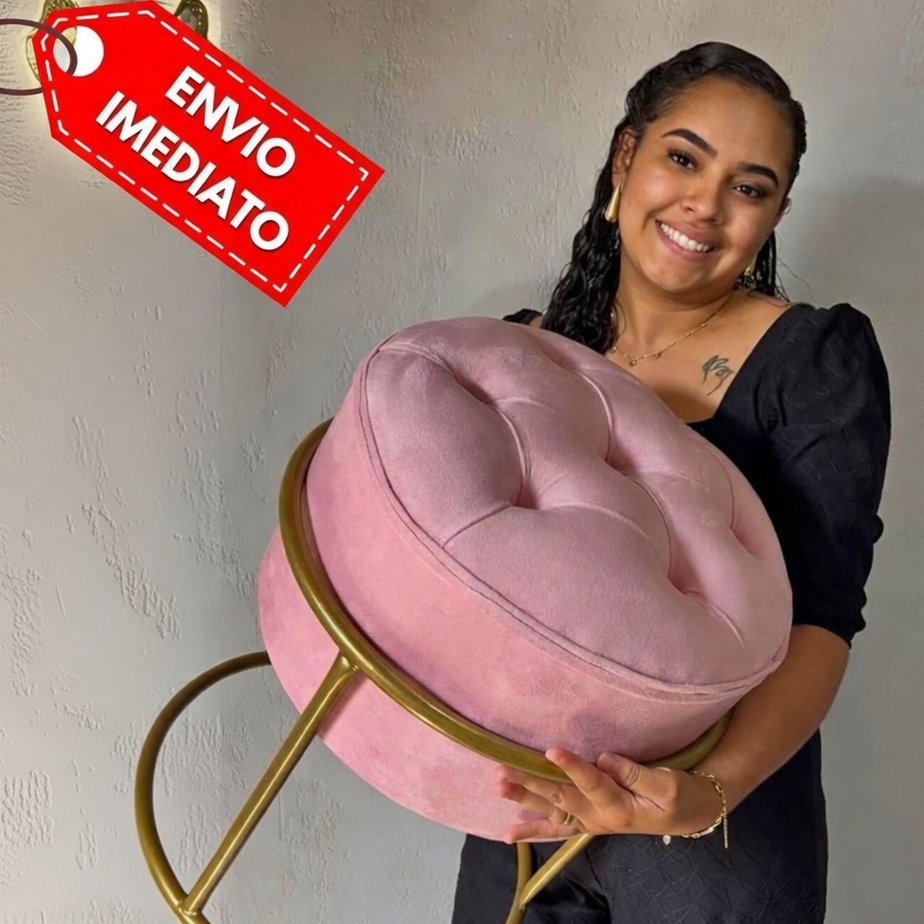Puff redondo capitonê Decorativa com Argola de Ferro Dourado – Ideal para Quarto, Sala e Penteadeira em Oferta na Shopee