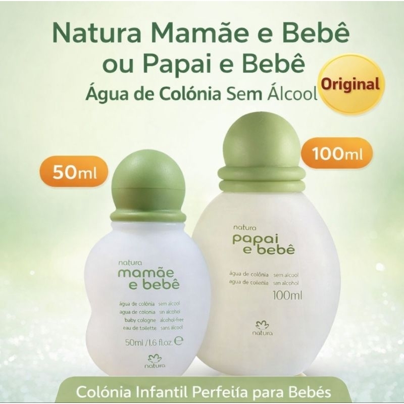Natura Mamãe e Bebê 50ml ou Papai e Bebê 100ml Água de Colônia Sem Álcool Original