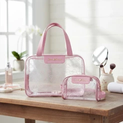 Kit Bolsa + Necessaire Transparente de Corações - Espaçosa para o Dia a Dia