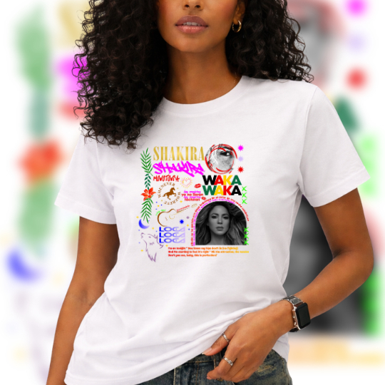 Blusa Branca Da Cantora Shakira Música Latina WAKA WAKA Colombia Brasil l 100% Algodão Unissex
