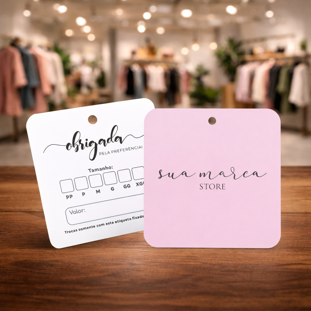 Mini tag etiquetas personalizada para roupas - Cantos arredondados - 2000 un em Oferta na Shopee